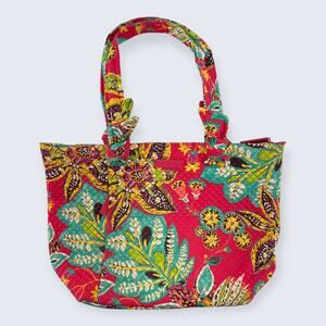 Vera Bradley Hadley East West Rumba Red Leafy Floral Large Zip Tote Shoulder Bag